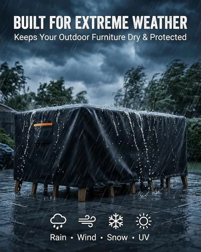 Miniatura 3 de Cubierta impermeable para muebles de exterior, juego de mesa y silla rectangular de 600D resistente de 64 pulgadas de ancho x 52 pulgadas de largo x