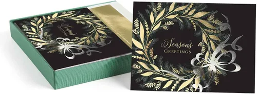 Miniatura 14 de Masterpiece - Tarjetas navideñas plateadas y rojas, juego de 15 tarjetas de Navidad en caja con detalles de aluminio y sobres a juego, tarjetas
