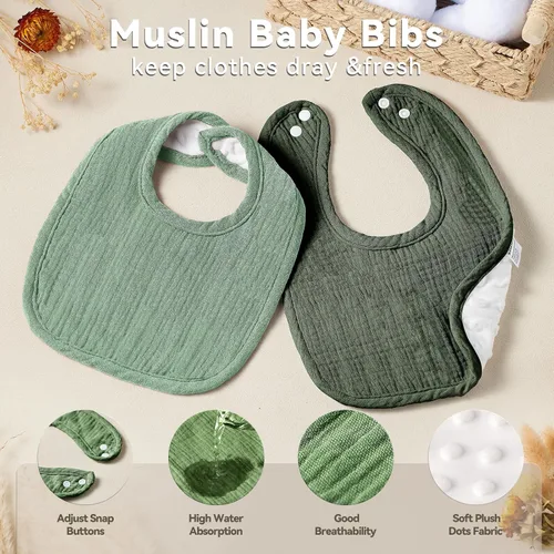 Miniatura 3 de Baberos de muselina para bebés para niños y niñas, baberos de algodón para babeo, baberos ajustables para recién nacidos para babeo y dentición