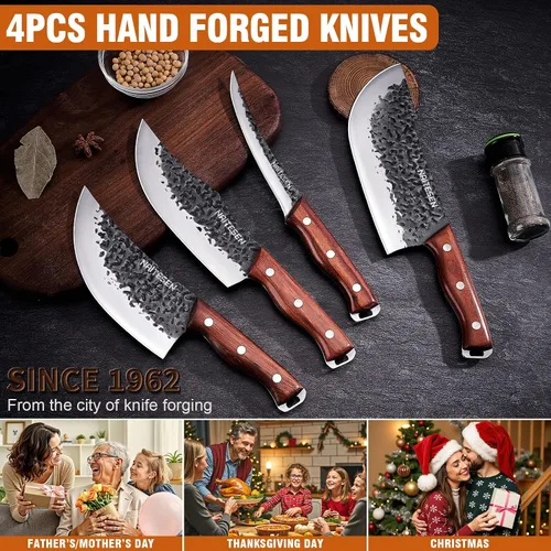 Miniatura 7 de Naitesen Juego de 4 cuchillos de carnicero y cuchillos de cocina, forjados a mano, muy afilados para cortar carne, cocinar, barbacoa, regalos