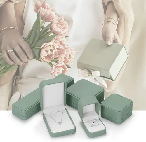Miniatura 2 de Caja de anillo de cuero para compromiso de propuesta Caja de regalo de anillo de joyería de cuero verde oliva
