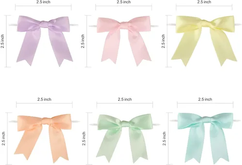 Miniatura 2 de Meseey 60 lazos de satén de arcoíris pastel con lazo giratorio de 2.5 pulgadas, lazos preatados para manualidades de colores preatados para cesta