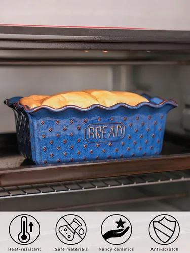 Miniatura 3 de Molde de cerámica para hornear pan, sartenes de pan de 9 x 5 pulgadas (azul vintage)