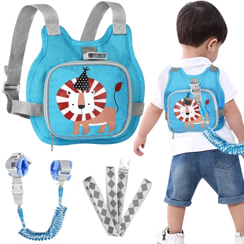 Accmor - Arnés para niños pequeños + eslabón de muñeca antipérdida, adorable arnés de león para bebé con correa, correa plegable antipérdida para