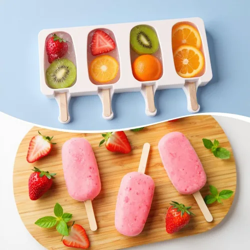Miniatura 8 de Juego de moldes para paletas, 3 moldes de silicona para helado con 200 palos de madera, moldes de golosinas congeladas reutilizables