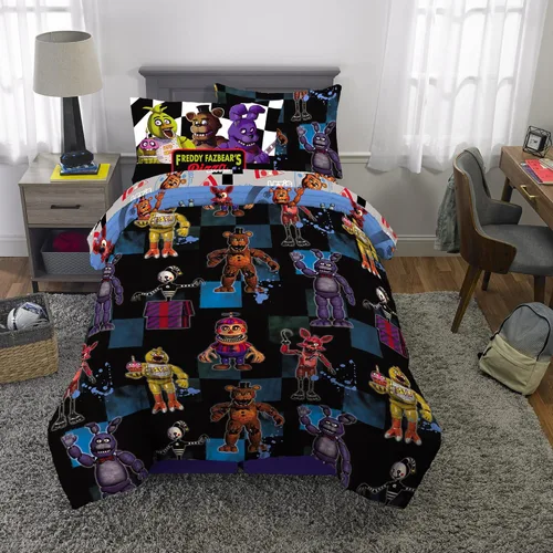 Miniatura 5 de Franco - Juego de edredón y sábanas supersuaves con funda para niños, 5 piezas, tamaño individual, Five Nights At Freddy's Cinco noches en Freddy's