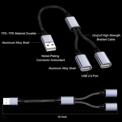 Miniatura 6 de Jasput Cable USB a USB, cable de carga USB macho a hembra y cable USB doble de transferencia de datos, cable de carga múltiple para TV, luz, carga