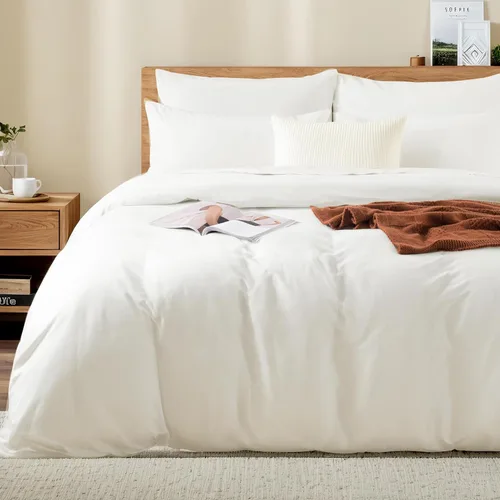 Miniatura 15 de NEXHOME PRO Funda de edredón de algodón para niños, tamaño twin, aspecto de lino, blanco, orgánico, natural, 100% algodón lavado, juego de ropa