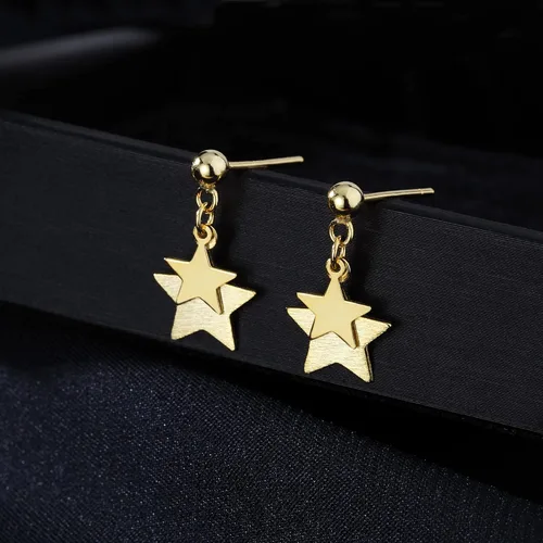 Miniatura 4 de Reffeer Aretes de tuerca de plata de ley 925 maciza con doble estrella para mujer, aretes de estrella pequeña