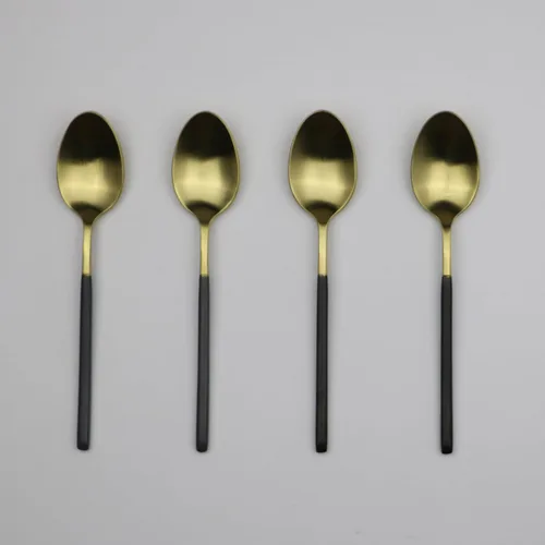 Miniatura 2 de 4 cucharaditas de acero inoxidable 18/10, mango negro mate dorado