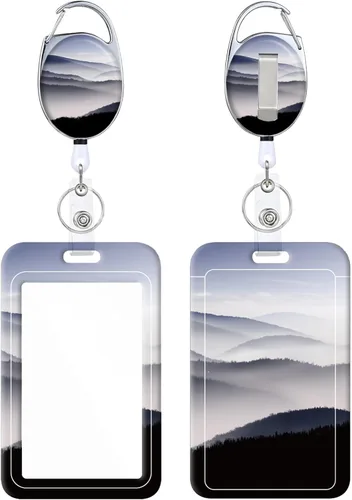 Miniatura 27 de Portainsignia Retráctil, Carrete de Insignia con Clip para Cinturón de Patrón Estampado Lindo con Llavero, Protector de Tarjeta de Identificación