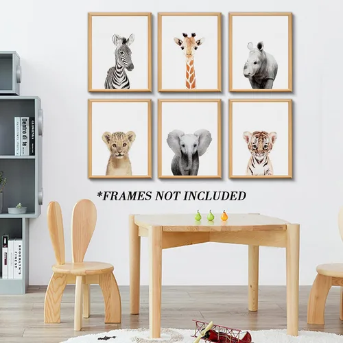 Miniatura 3 de Decoración de pared de guardería de jungla, lindos animales de safari para la decoración del dormitorio del bebé (8"x10", SIN MARCO)