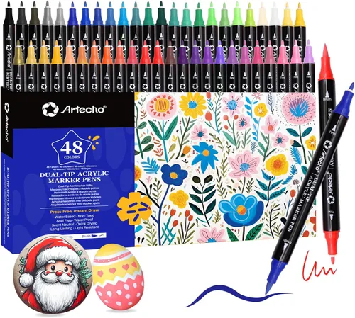 Miniatura 13 de Artecho Bolígrafos de pintura con purpurina, 12 colores acrílicos con purpurina con punta extra fina de 0.028 in para pintura de rocas, piedra