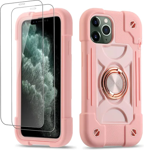 Miniatura 37 de Funda para iPhone 11 de 6.1 pulgadas con soporte de anillo, con 2 protectores de pantalla de vidrio, resistente a los golpes, resistente a