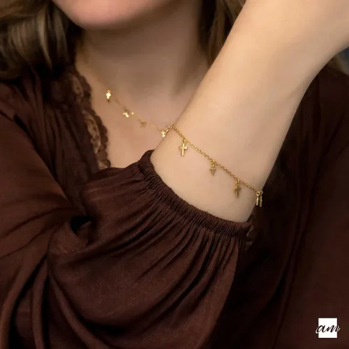 Miniatura 2 de Amberta Pulsera con dije de cruz de plata de ley 925 para mujer