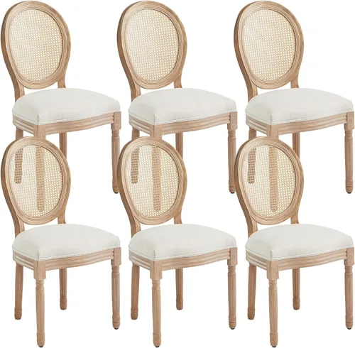 Miniatura 15 de Juego de 2 sillas de comedor francesas con respaldo redondo, sillas de comedor tapizadas de mediados de siglo con patas de madera maciza para Beige