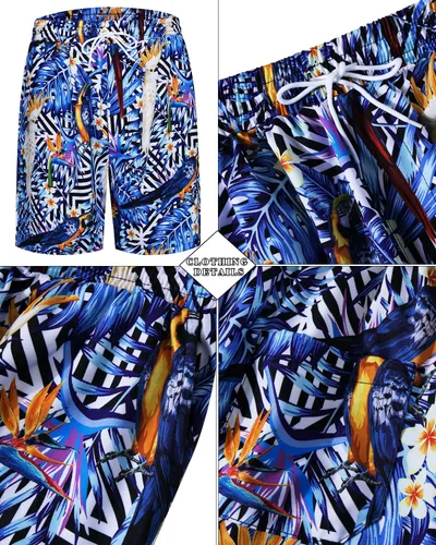 Miniatura 74 de TUNEVUSE Conjunto de camisas y pantalones cortos hawaianos para hombre, 2 piezas, trajes de playa con estampado de flores, traje tropical de verano