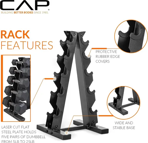 Miniatura 4 de CAP Barbell Juego de Mancuernas Hexagonales Recubiertas de 150 libras con Mango de Cobre y Soporte Vertical