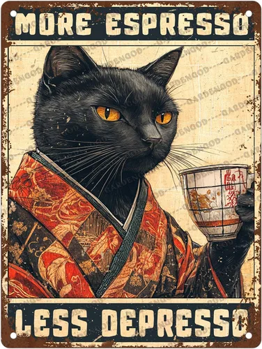 Miniatura 10 de Cartel de café con texto en inglés «Because Murder Is Wrong», póster metálico de 16 x 12 pulgadas CAFÉ CAT 3