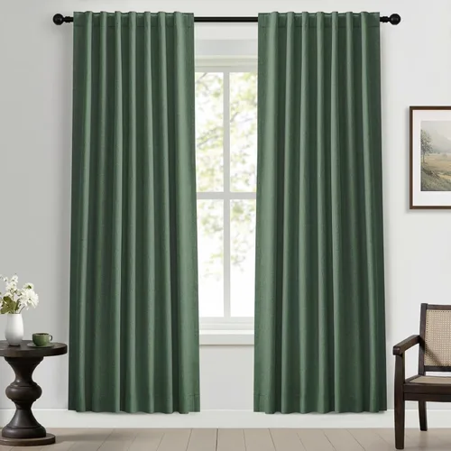 Miniatura 14 de UHITECH - Cortinas opacas beige para sala de estar, cortinas cortas de 35 pulgadas para habitación, cortinas negras para ventanas pequeñas, paneles