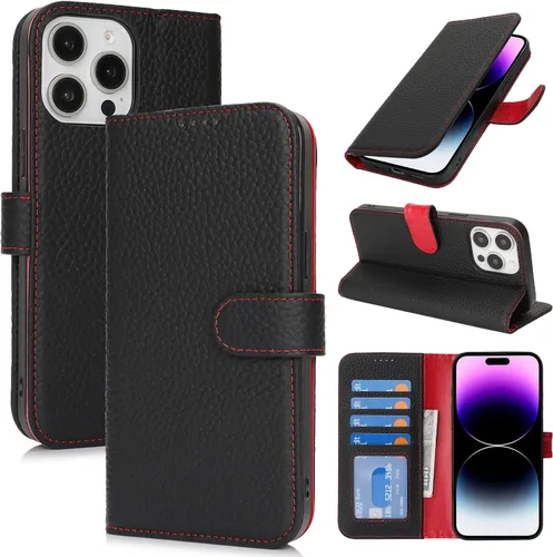 Miniatura 102 de Zouzt Funda para iPhone 11 de 6.1 pulgadas de piel auténtica con 4 ranuras para tarjetas, tarjetero con bloqueo RFID, tapa magnética, función atril