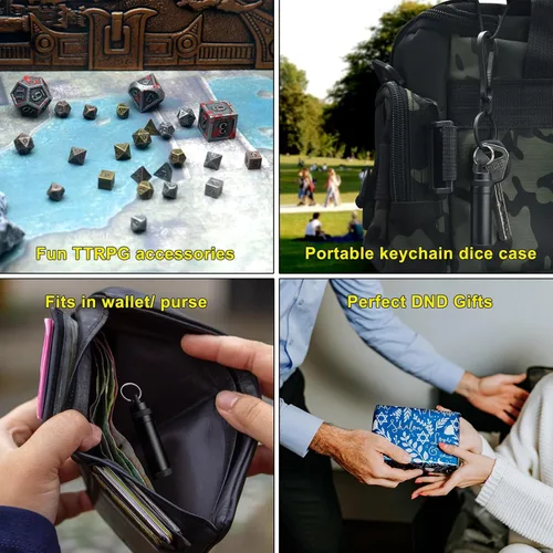 Miniatura 6 de Juego de Dados Haxtec Mini: Pequeño Juego de Dados Metálicos DND con Estuche para Dados Portátil Juego de Dados Metálicos Antiguos de Bronce
