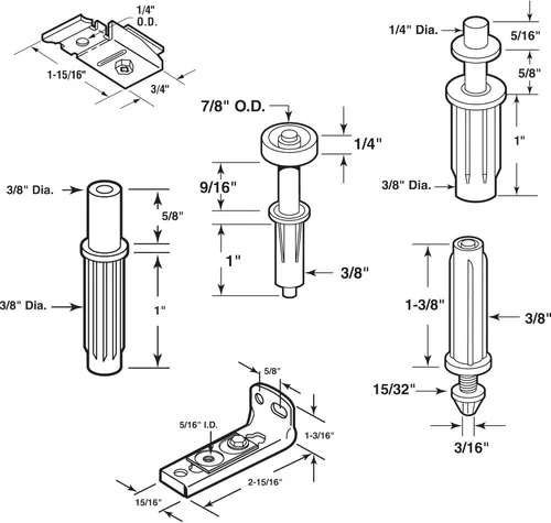 Miniatura 7 de Prime-Line N 7534 Kit de reparación de herrajes para puertas plegables, incluye soportes superior e inferior, pivotes superior e inferior y rueda