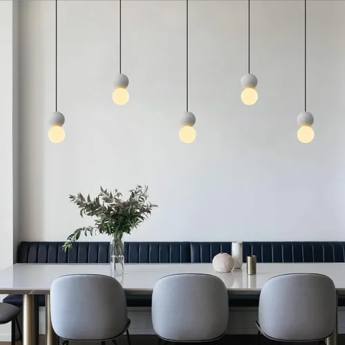 Miniatura 8 de Moderna lámpara colgante de hormigón de 1 luz para isla de cocina, lámpara de techo de bola de vidrio blanco, iluminación colgante para comedor