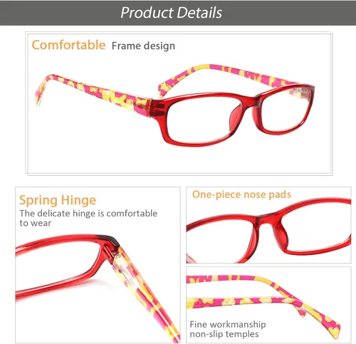 Miniatura 3 de Kerecsen - Lentes de lectura, 5 pares de lentes para mujer, estilo moderno, con bisagra de resorte y diseño estampado (paquete de 5, azul, 0.75)