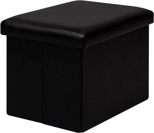 Miniatura 10 de B FSOBEIIALEO Cubo otomano plegable de almacenamiento con piel sintética para sala de estar, dormitorio, oficina en casa, reposapiés de Negro