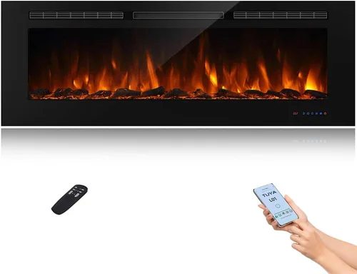 Miniatura 12 de Inserto de chimenea eléctrica empotrable de 36 pulgadas, 5 ajustes de llama, juego de troncos u opciones de cristal, control de temperatura por