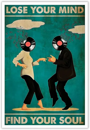 Pósteres vintage de música y baile de película con texto en inglés "Lose Your Mind Find Your Soul", arte de pared con citas inspiradoras Multi 03