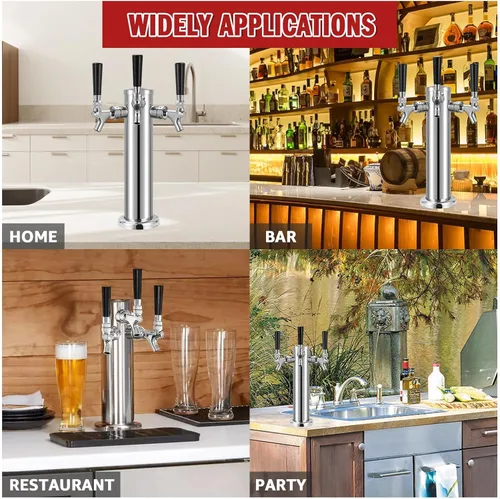 Miniatura 5 de Torre Kegerator de acero inoxidable de 3 grifos, torre de barril de cerveza de 3 pulgadas, torre de cerveza de barril de 3 pulgadas, torre de grifo