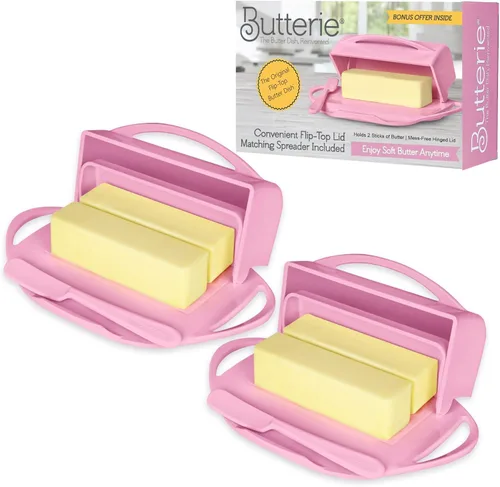 Miniatura 29 de Butterie Mantequillera con Tapa Abatible y Cuchillo a Juego, Contiene 2 Barras/Mantequilla Europea, Soporte para Mantequilla Sin Derrames