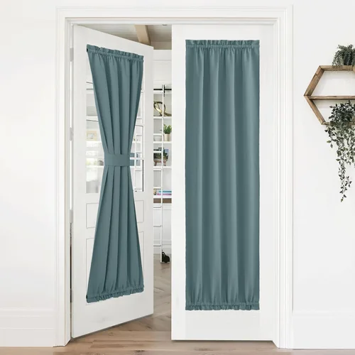 Miniatura 121 de NICETOWN Cortinas opacas unicolor con aislamiento térmico para puerta francesa, granja, oscurecimiento de habitación, puertas y ventanas de Marrón