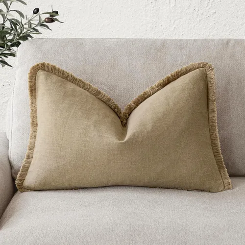 Miniatura 35 de Foindtower Fundas de almohada decorativas de lino con flecos, acogedora funda de cojín bohemia estilo farmhouse con borlas, funda de almohada