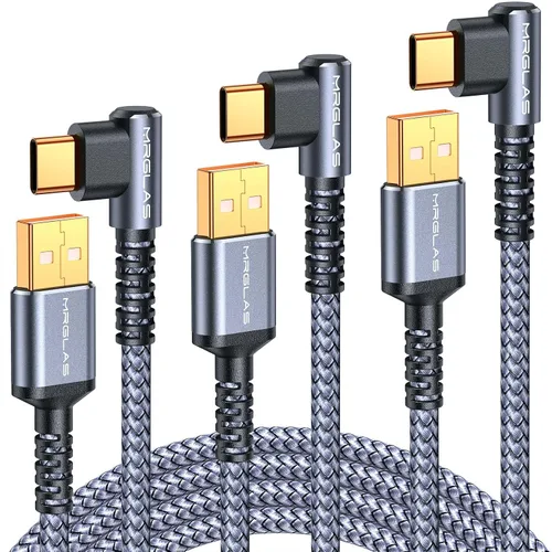 Miniatura 19 de MRGLAS Cable de carga USB C de 3.2A, [4 unidades, 10+6.6+3.3+1.6 pies] USB A a USB C en ángulo recto chapado en oro tipo C cargador de carga rápida