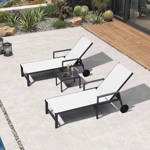 Miniatura 32 de PURPLE LEAF Juego de tumbonas para exteriores para 2 sillas de piscina de gran tamaño con ruedas fáciles de mover y respaldo ajustable, tumbonas