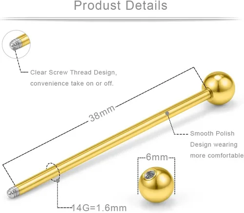Miniatura 10 de Ruifan Piercings de 14 g de acero inoxidable Industrial Barbell para cartílago de la oreja joyería1 1/2 pulgadas (38 mm)