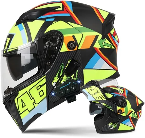 Miniatura 9 de Casco de motocicleta modular Bluetooth con aprobación DOT, antiempañamiento, doble visera, cara completa, abatible, con altavoz y micrófono
