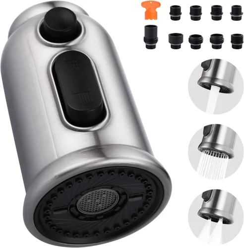 Reemplazo de cabezal de grifo extraíble, cabezal rociador de grifo de cocina de 3 funciones con 9 adaptadores, boquilla de pulverización de cabezal