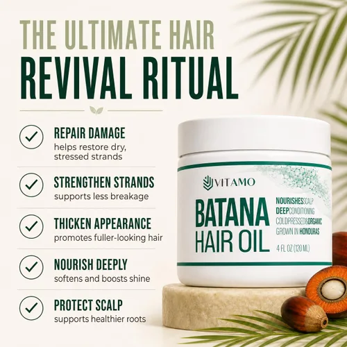 Miniatura 4 de Vitamo Aceite natural para el crecimiento del cabello Batana 100% orgánico, puro Elaeis Oleifera, prensado en frío para máxima potencia, tratamiento