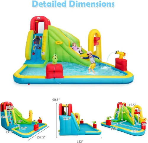 Miniatura 2 de BOUNTECH - Juego inflable 7 en 1, con tobogán acuático, pared de escalada, cañones de agua, aro de baloncesto, alberca poco profunda, incluye bolsa