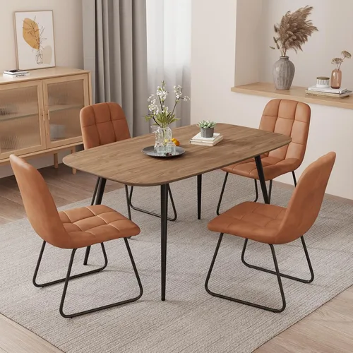 Miniatura 26 de HIPIHOM Mesa de comedor moderna de granja de 47.2 pulgadas, mesa de comedor rectangular de madera con patas de metal para 4 personas para comedor