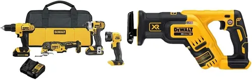 DEWALT - Kit combinado de taladro inalámbrico de 20 V MAX, 4 herramientas (DCK444C2) con sierra recíproca DEWALT 20 V MAX XR compacta, solo