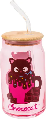 Miniatura 12 de Silver Buffalo Sanrio - Vaso de vidrio rosa con tapa de bambú y sorbete de vidrio de Hello Kitty, 16 onzas Hello Kitty Agitando