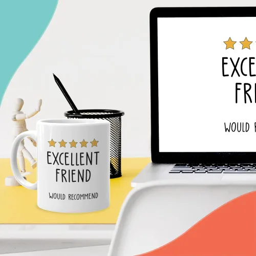 Miniatura 6 de Taza de la amistad de 11 onzas, con texto en inglés "Excellent Friend Would Recommand" Star Review - Divertida clasificación de mejor amiga