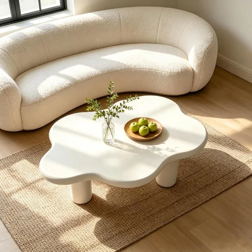Miniatura 26 de Mesa de centro irregular moderna de 40 pulgadas, mesa de centro única de nube para sala de estar, mesas centrales bajas y lindas con 4 patas