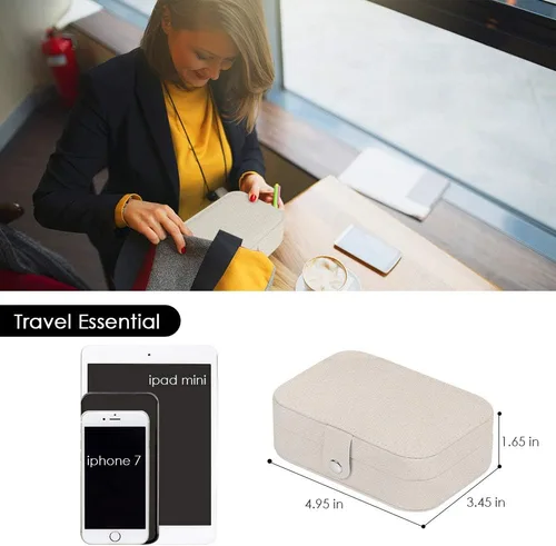 Miniatura 6 de XYMAO Joyeros portátiles de piel sintética para mujeres y niñas, organizador de joyas de viaje para collares, anillos y aretes (blanco brillante)