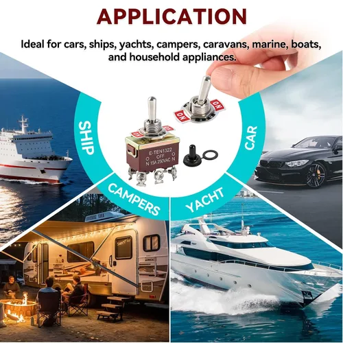 Miniatura 6 de 5Pack 6 Pin Waterproof Toggle Switch 3 Position ON-Off-ON 30A 12VDC/15A 250VAC Marine DPDT Toggle Switch with Weatherproof Boot Cap Cover for Car